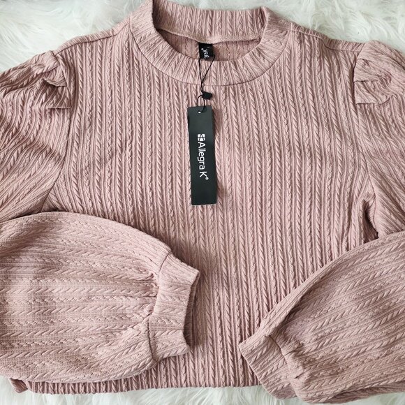 Allegra K Tops - NWT AllegraK Women's Puff Sleeve Ribbed Long Sleeve Shirt, Large, Pink
